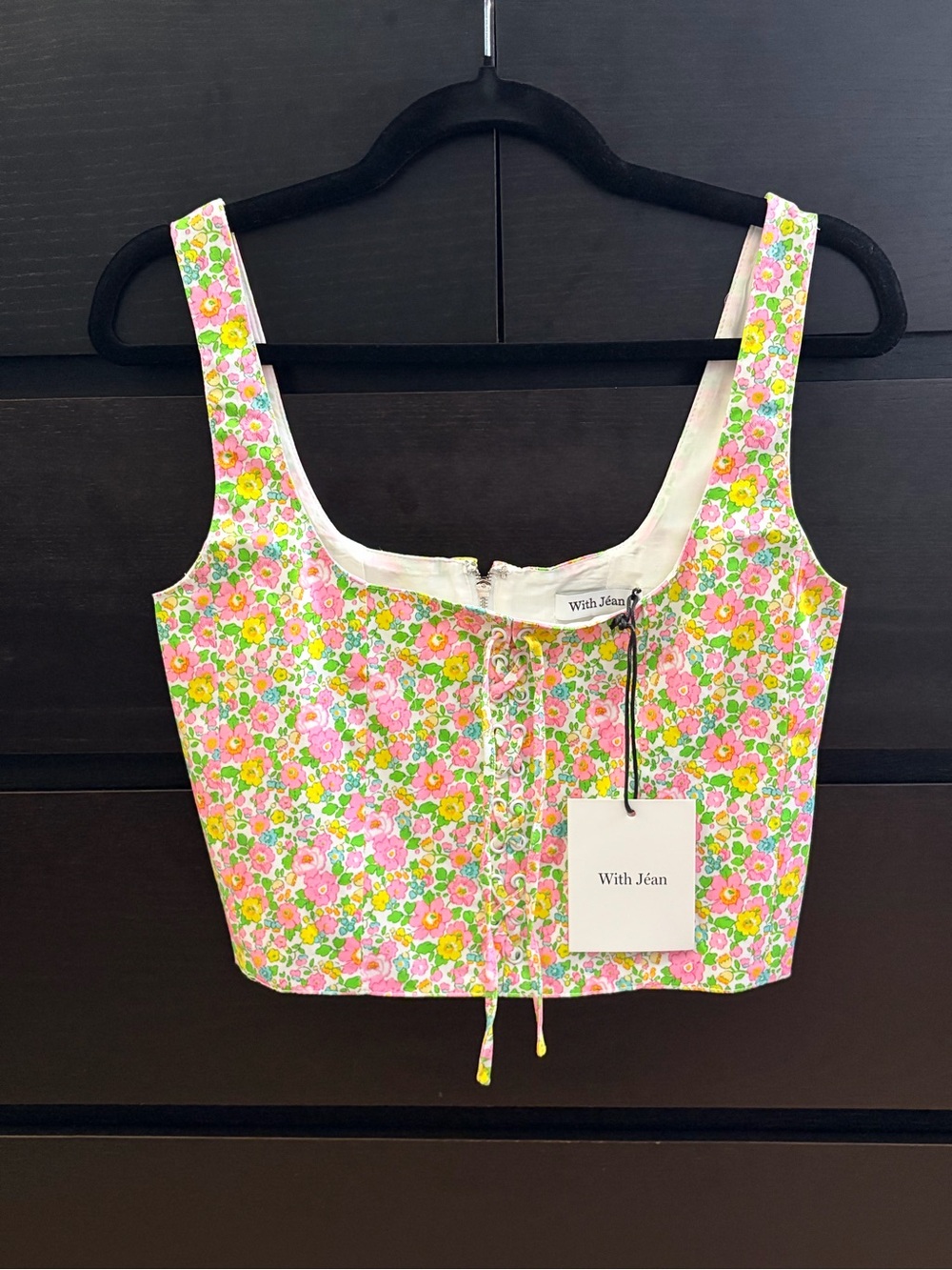 With Jean Floral Corset Crop Top in Pink and Green - 32